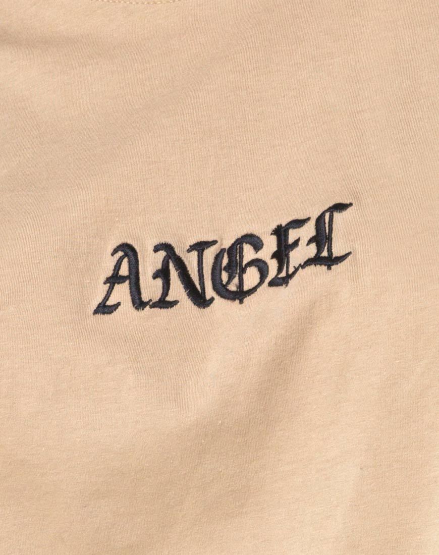 Afbeelding van Oversize Basic T-shirt in Tan met Engelenborduursel