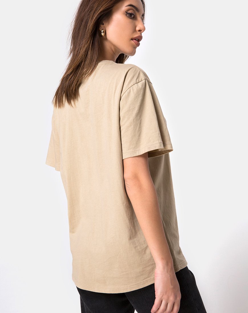 Afbeelding van Oversize Basic T-shirt in Tan met Engelenborduursel