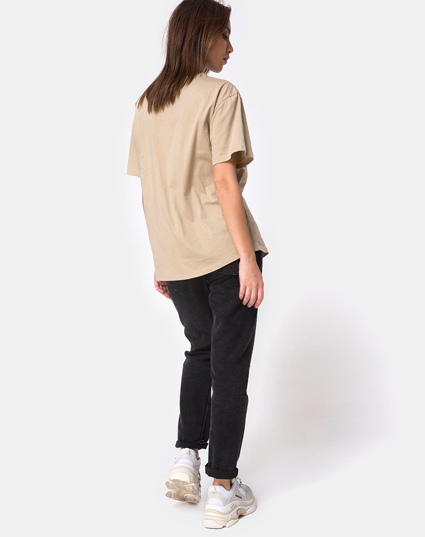 Afbeelding van Oversize Basic T-shirt in Tan met Engelenborduursel
