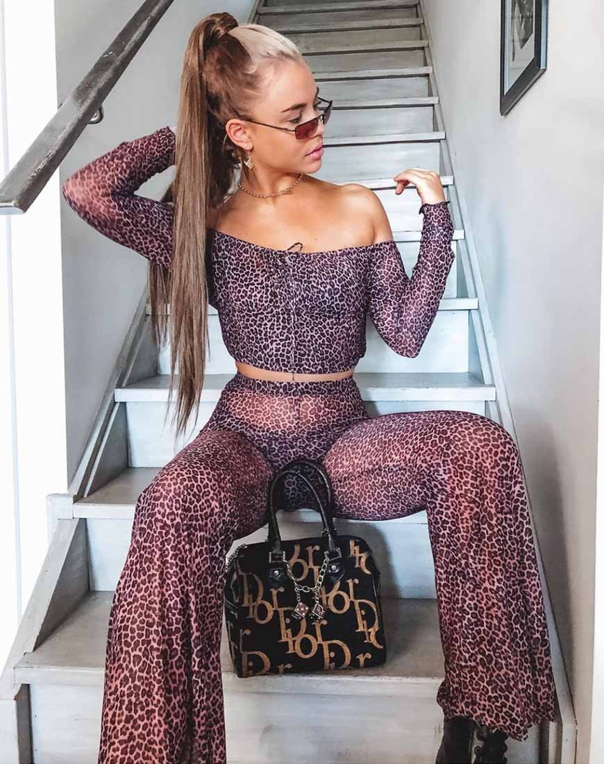 Afbeelding van Herlom Flare Broek in Rar Luipaard Mesh
