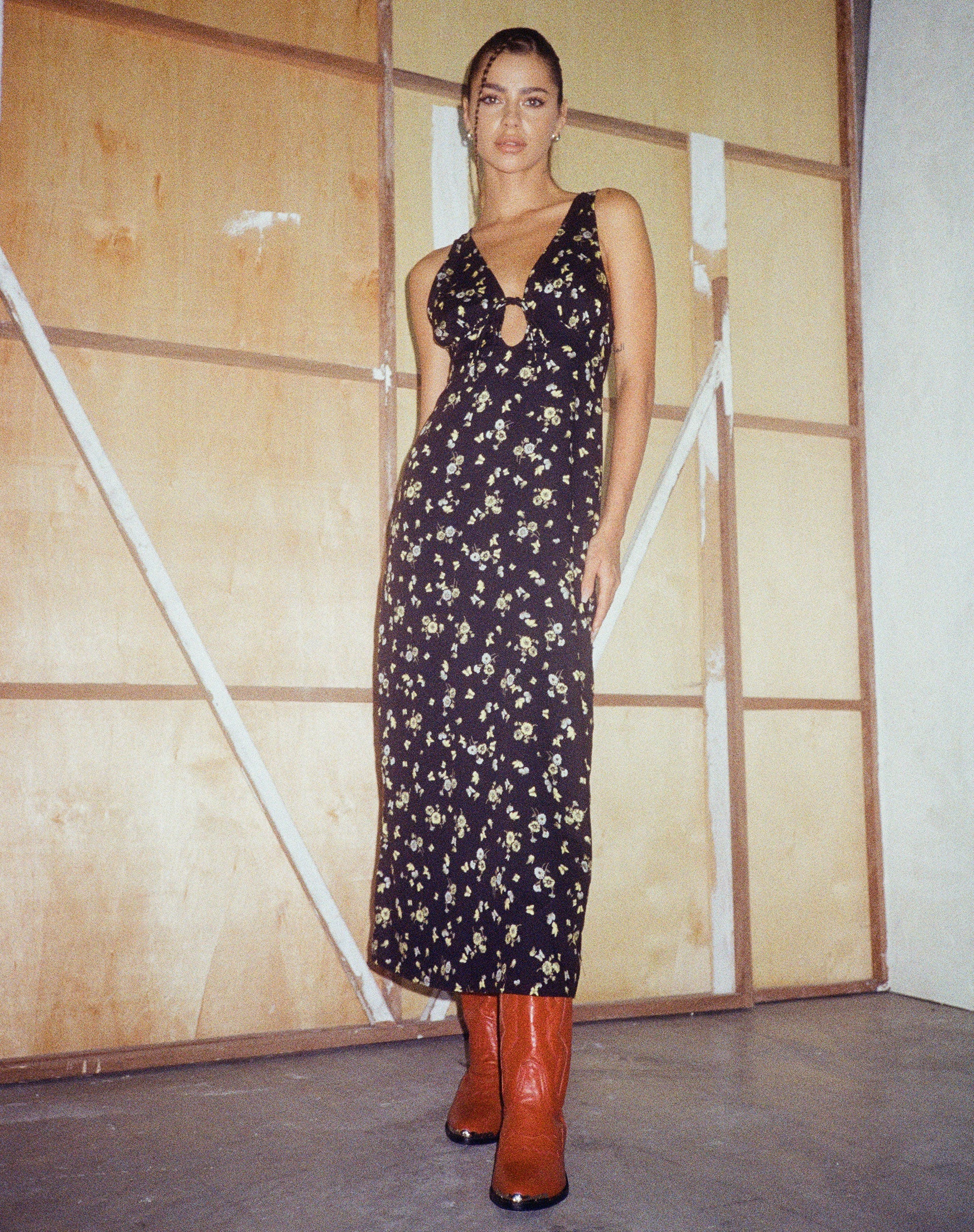 Afbeelding van Fiaso Midi Dress in Lemon and Lime Black