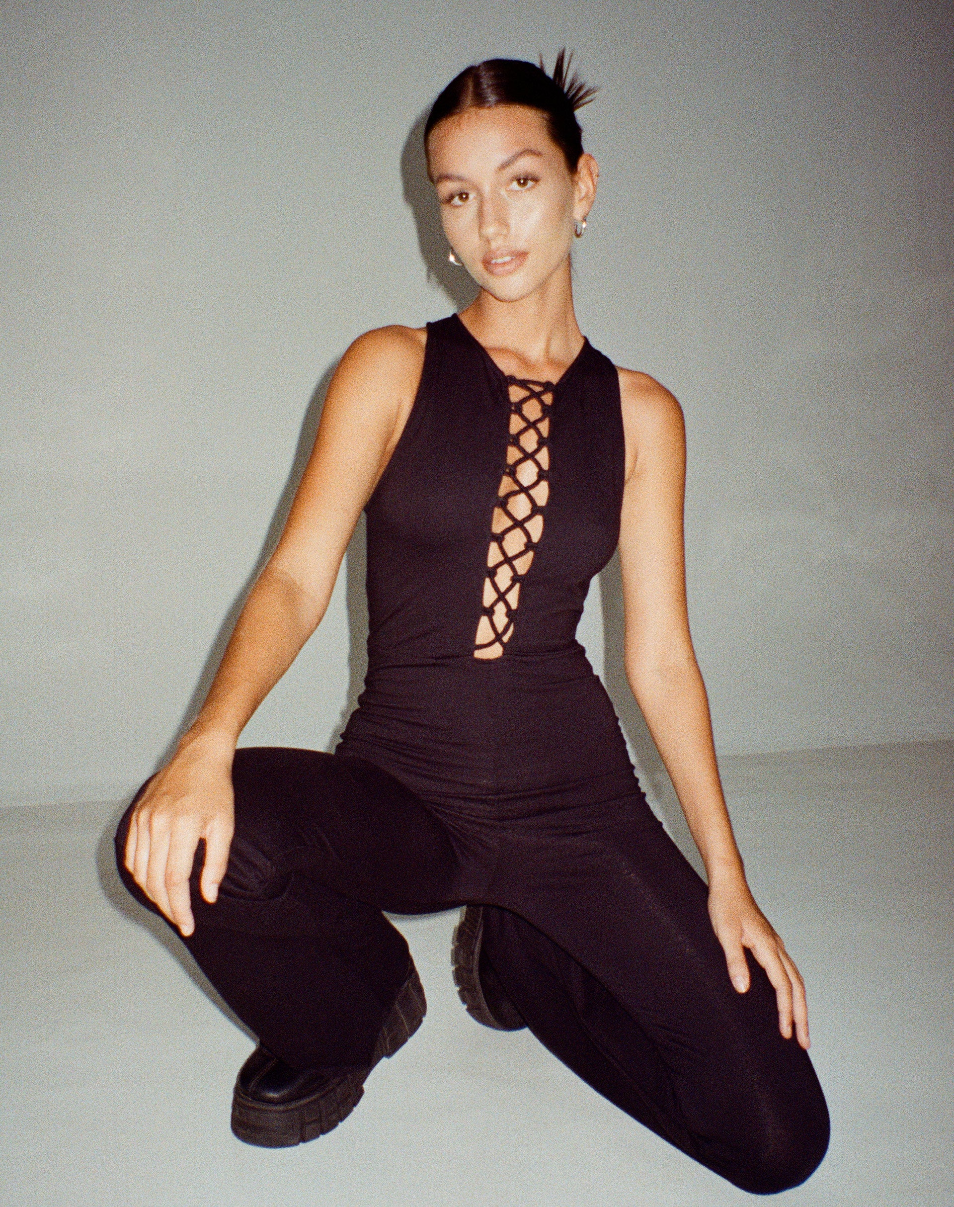 BEELD VAN Ginevra jumpsuit in lycra zwart