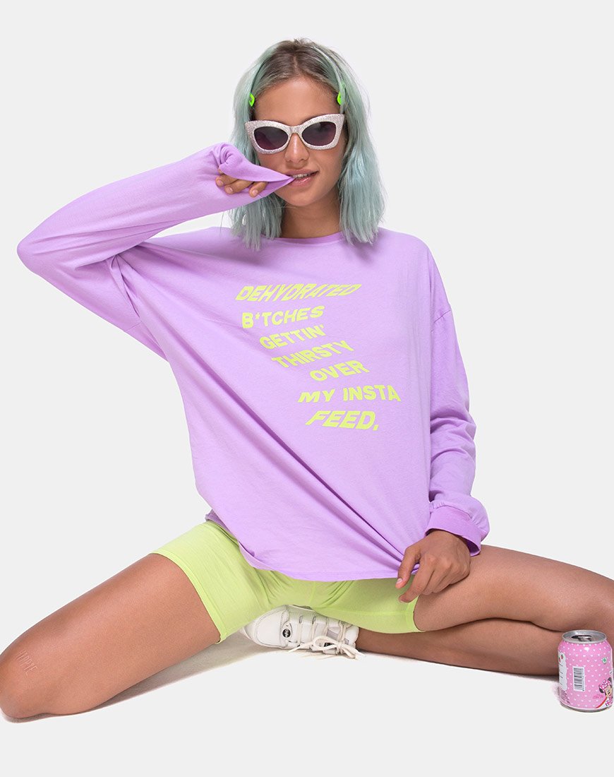 Afbeelding van Lottie Longsleeve Tee in Lila met Instafeed Tekst X Top Meisje