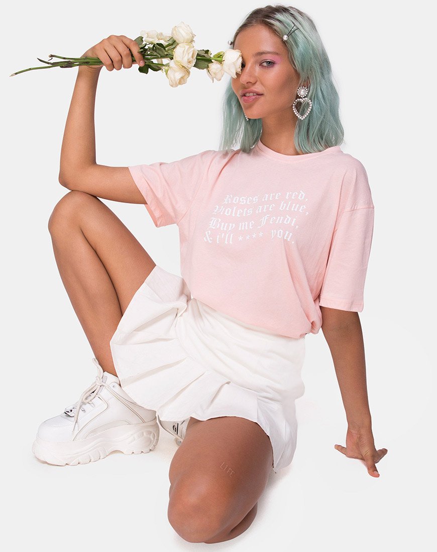 Afbeelding van Oversize Basic T-shirt in Roze met Rozen zijn Rode Tekst X Top Meisje