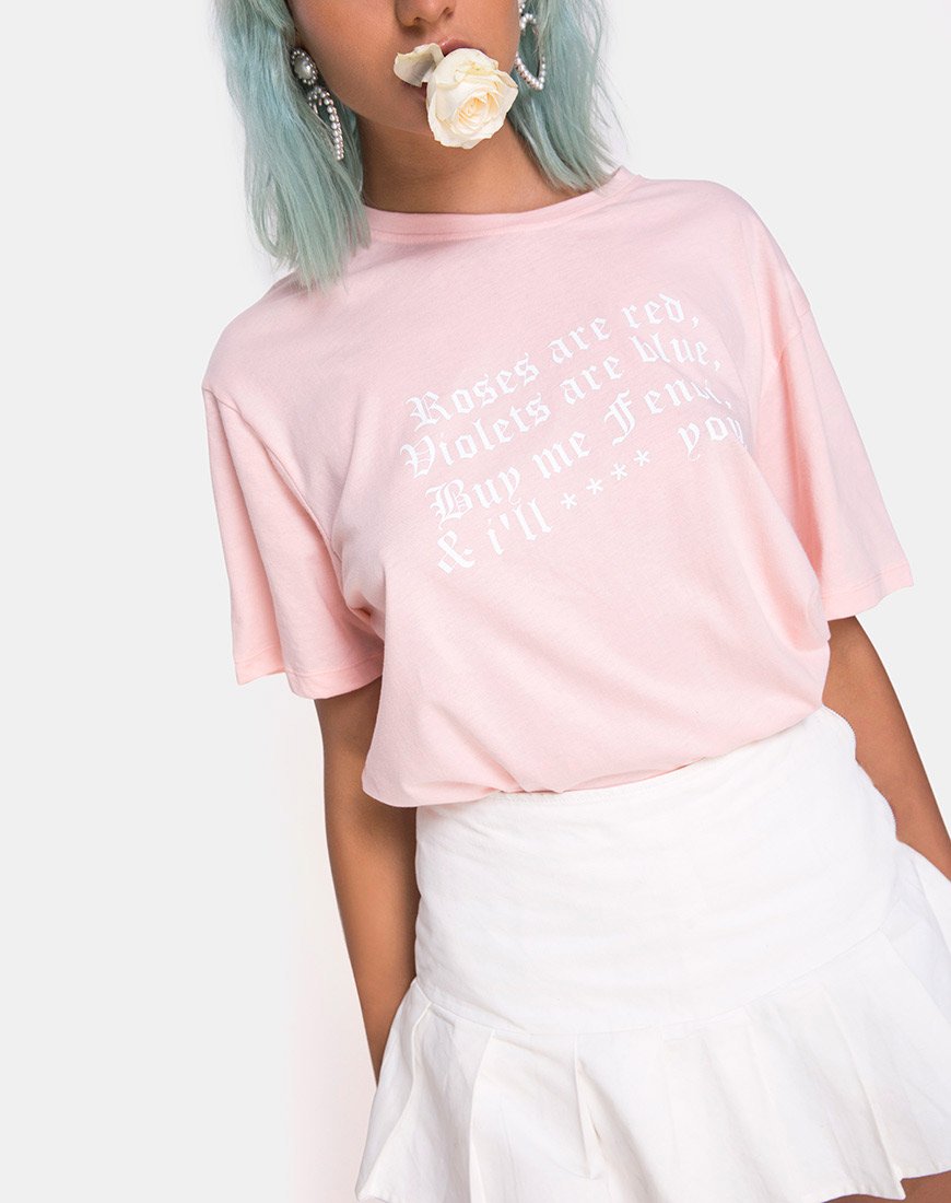 Afbeelding van Oversize Basic T-shirt in Roze met Rozen zijn Rode Tekst X Top Meisje