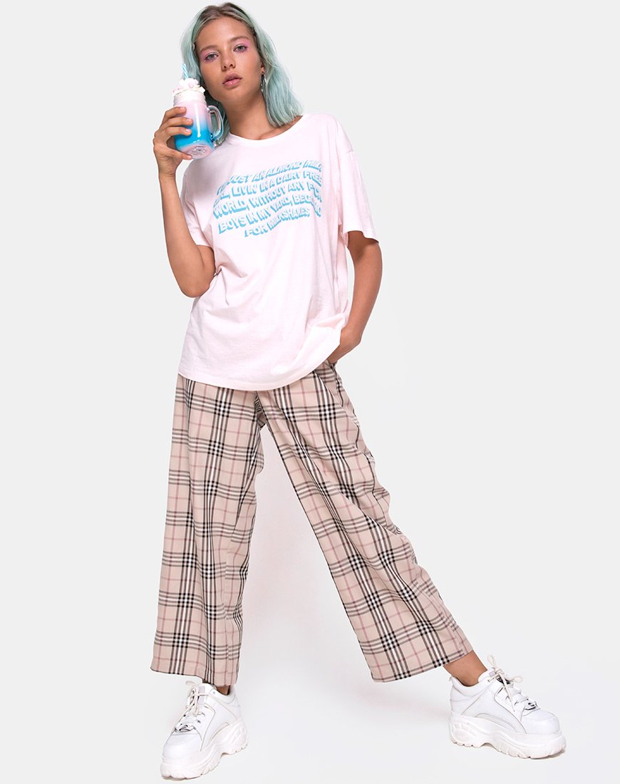 Afbeelding van Oversize Basic T-shirt in Zacht Roze met Amandelmelk Meisje Tekst X Top Meisje
