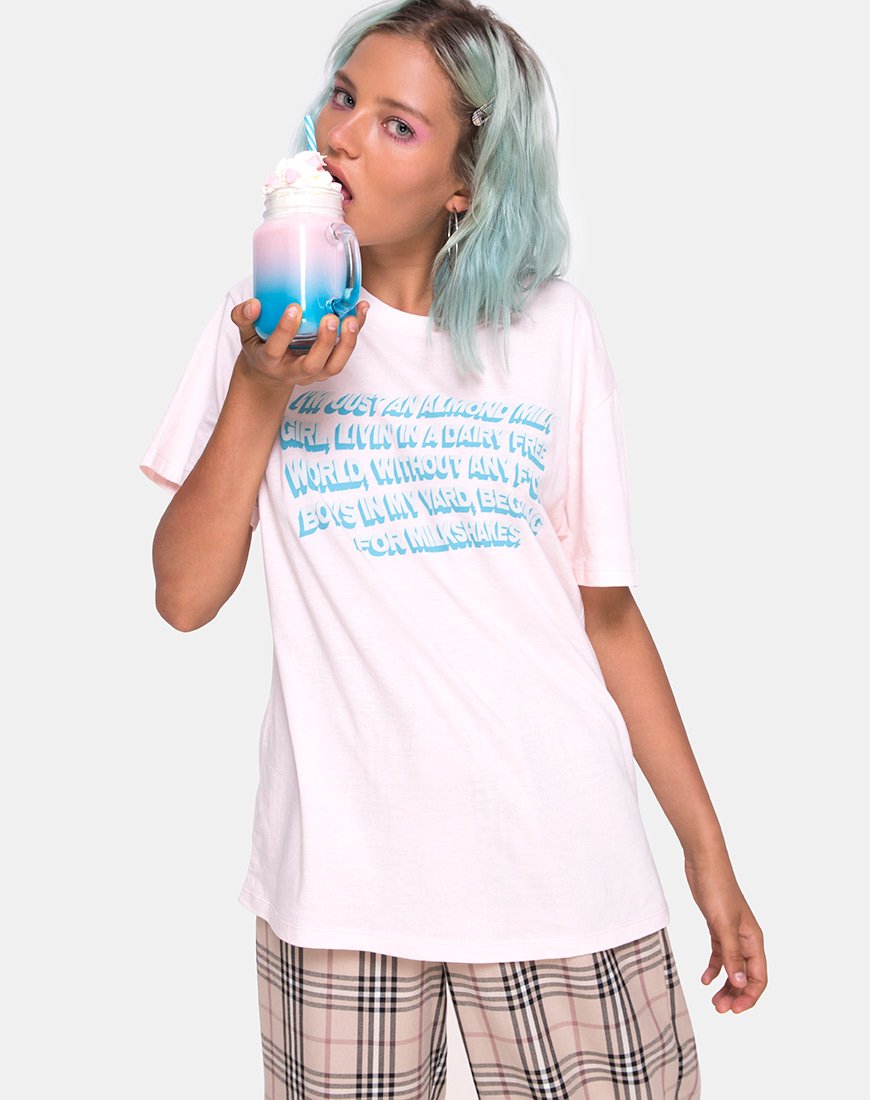 Afbeelding van Oversize Basic T-shirt in Zacht Roze met Amandelmelk Meisje Tekst X Top Meisje