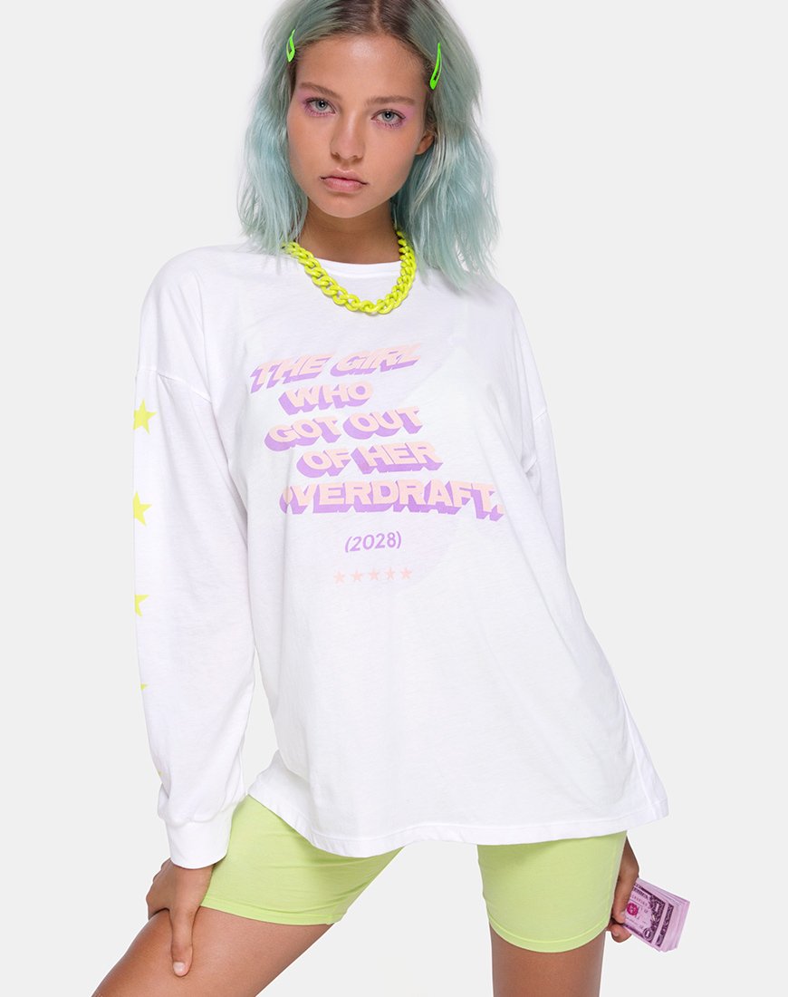 Afbeelding van Lottie Longsleeve Tee in Wit met Overdraft Tekst X Top Meisje