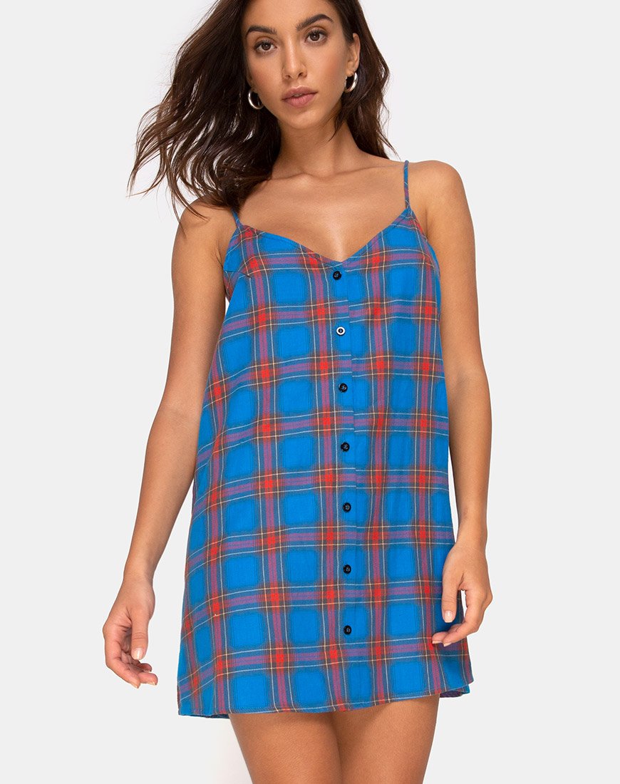 Sanna Slip Dress in Blauw en Rood Ruitje