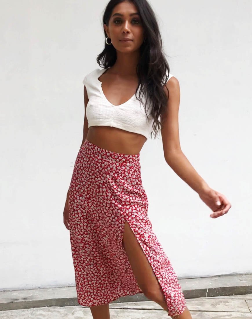 Afbeelding van Saika Rok in Ditsy Rose Rood Zilver