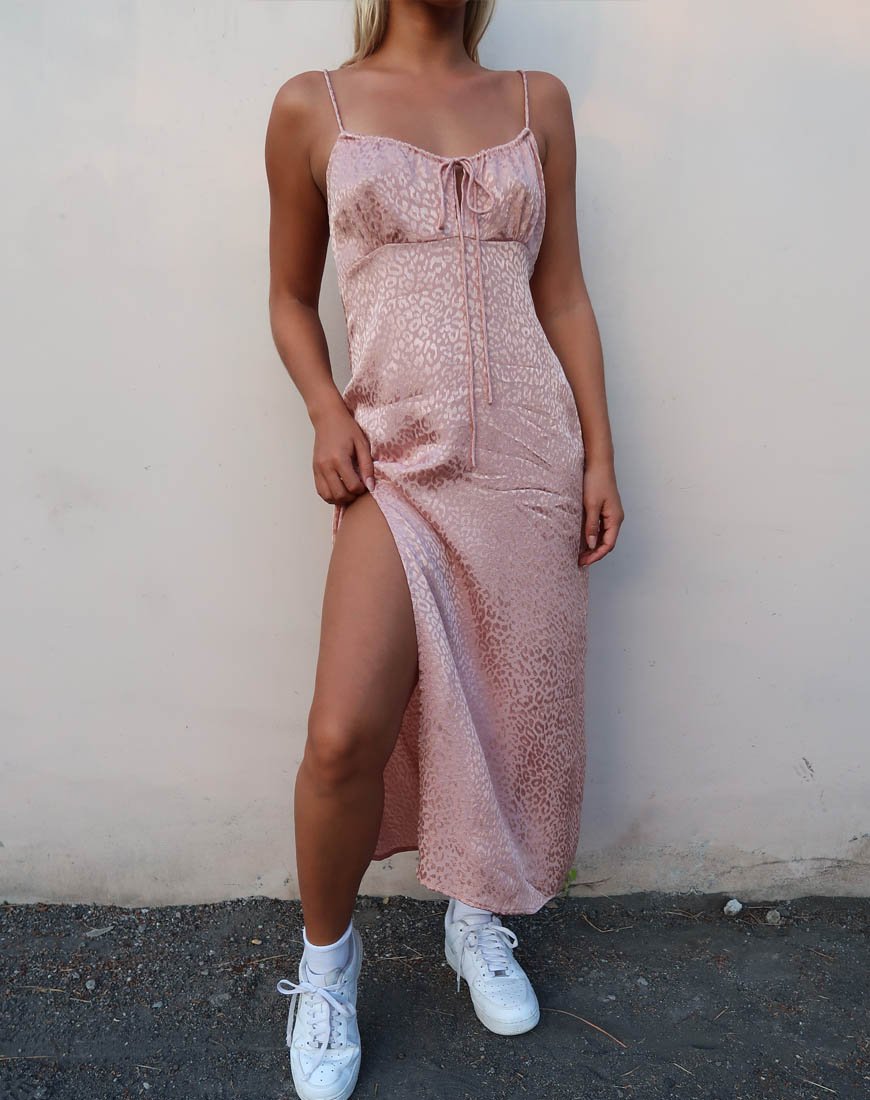 Afbeelding van Cypress Midi Dress in Satin Cheetah Dusty Pink