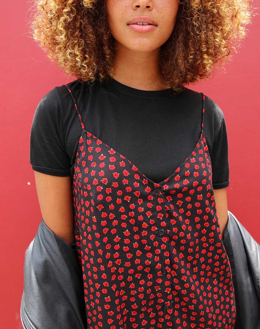 Afbeelding van Sanna Slip Dress in Dotty Rose Zwart