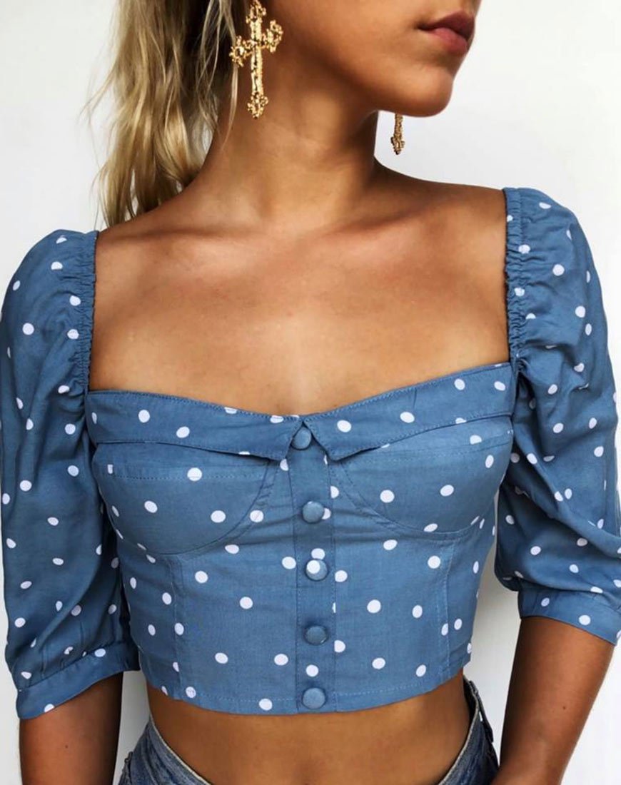 Flory Crop Top in Skater Polka Blauw