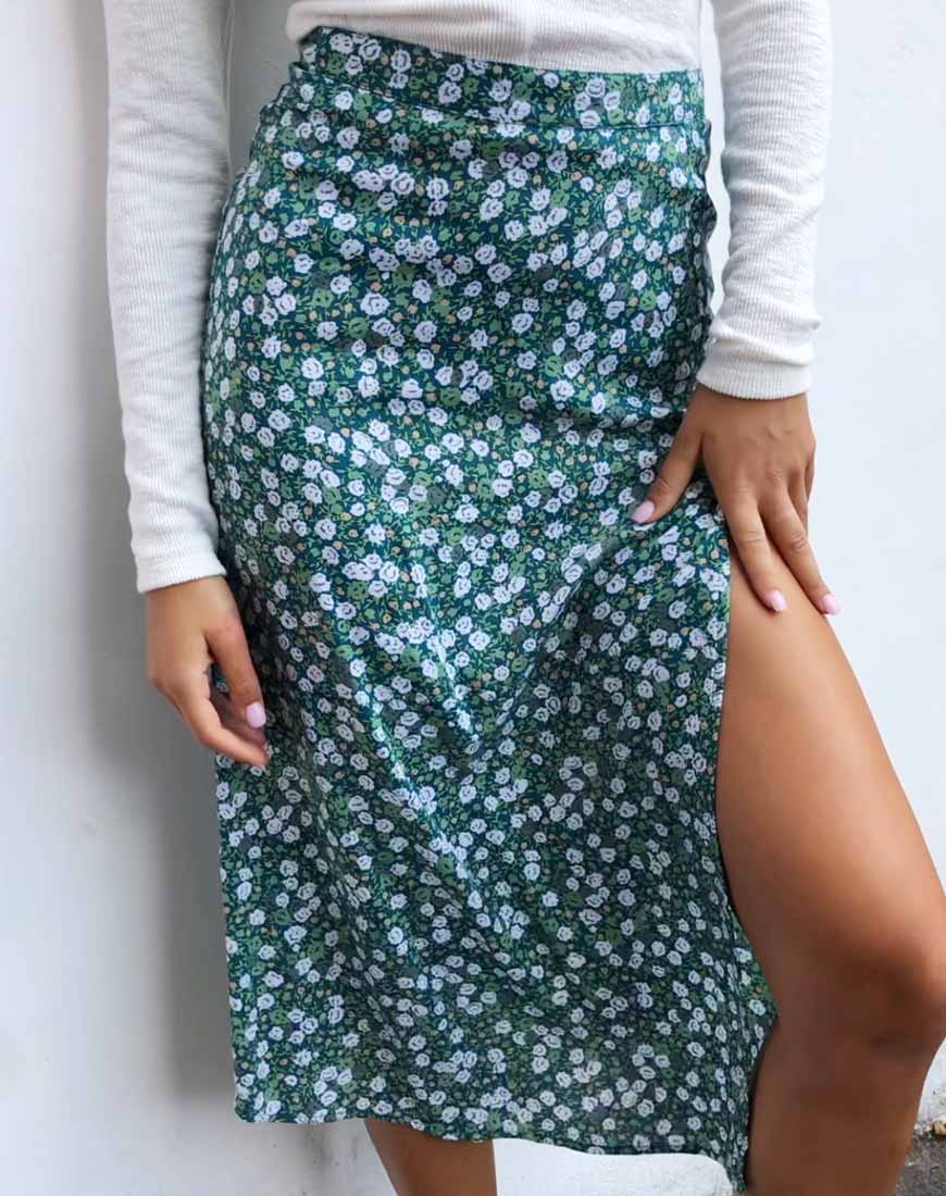 Saika Midi rok in Floral Field Green