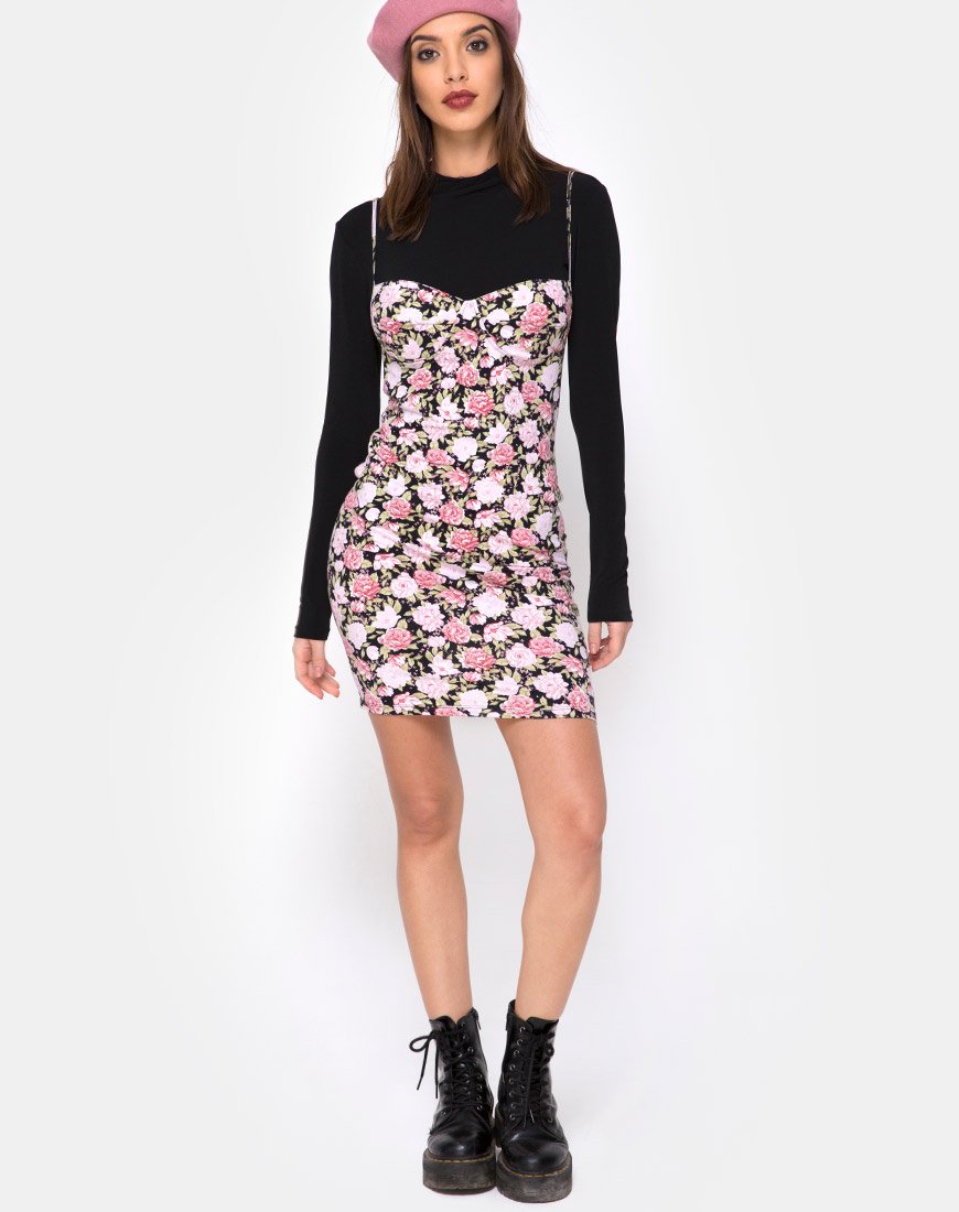 Afbeelding van Alvina Bodycon Jurk in Bloom Bloemen Zwart Basis