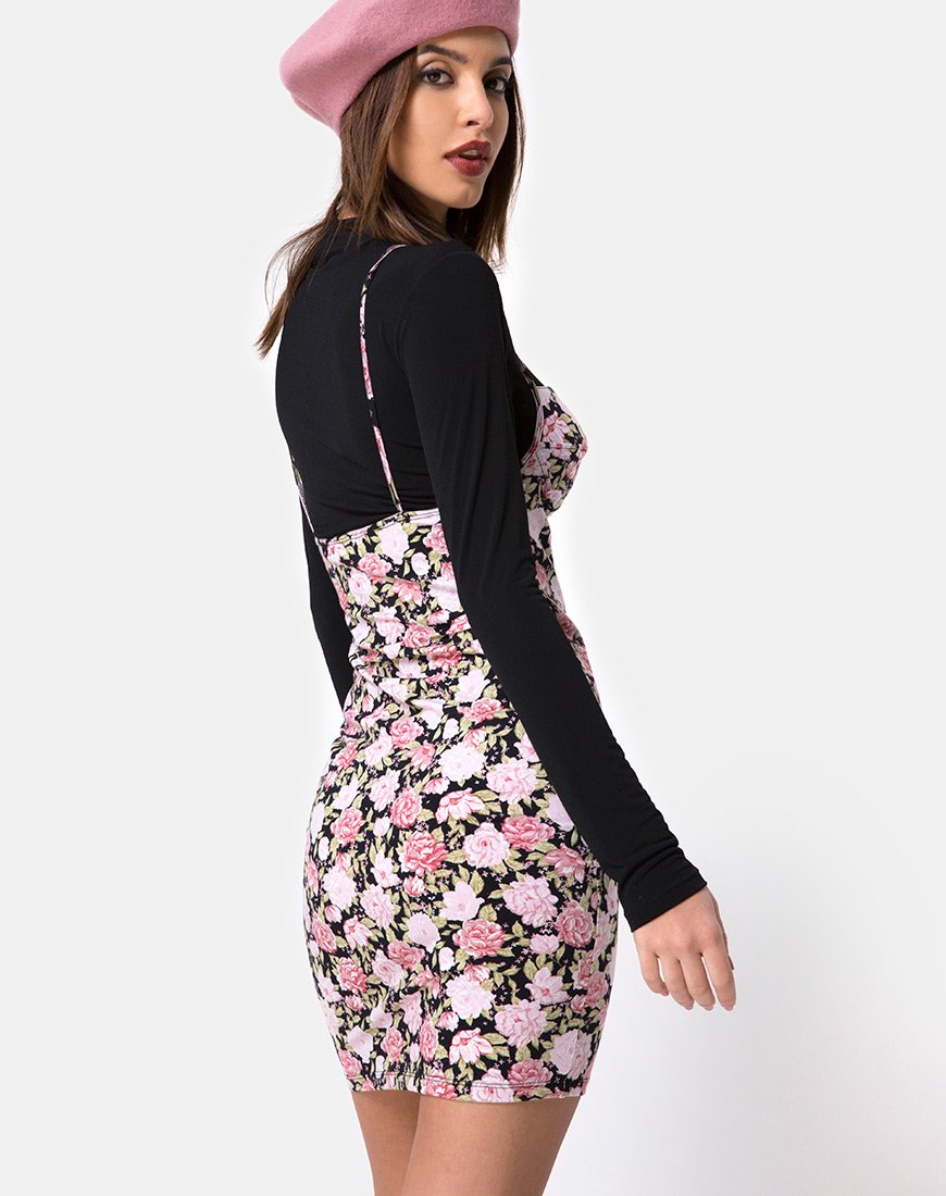 Afbeelding van Alvina Bodycon Jurk in Bloom Bloemen Zwart Basis