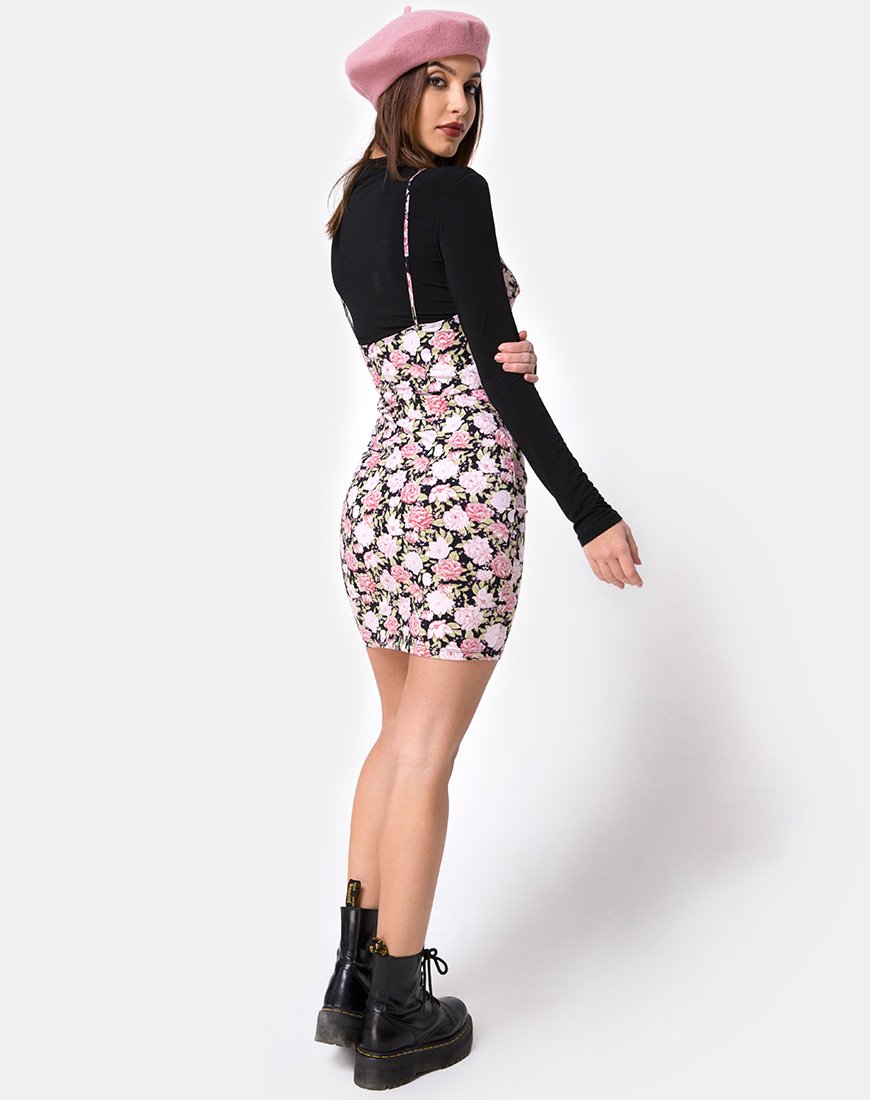 Afbeelding van Alvina Bodycon Jurk in Bloom Bloemen Zwart Basis