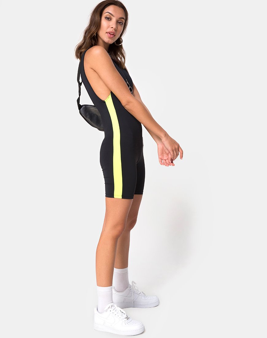 Afbeelding van Acashi Unitard in Zwart met Lime Zijstreep