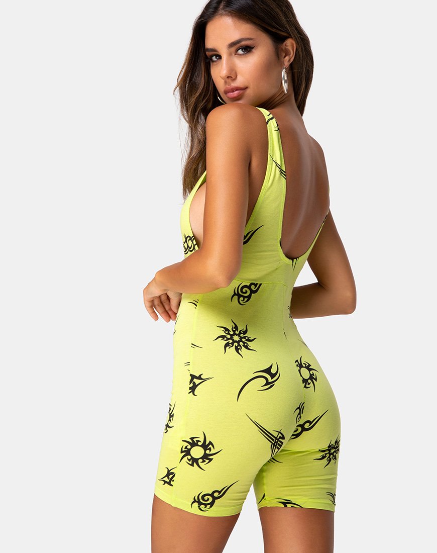 Acro unitard in groen met tribal herhaling