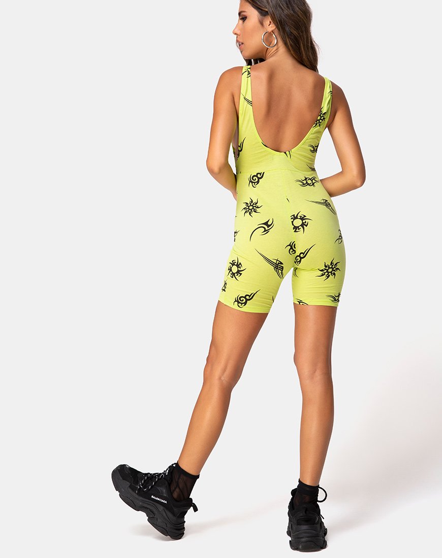 Afbeelding van Acro unitard in Groen met Tribal Herhaling