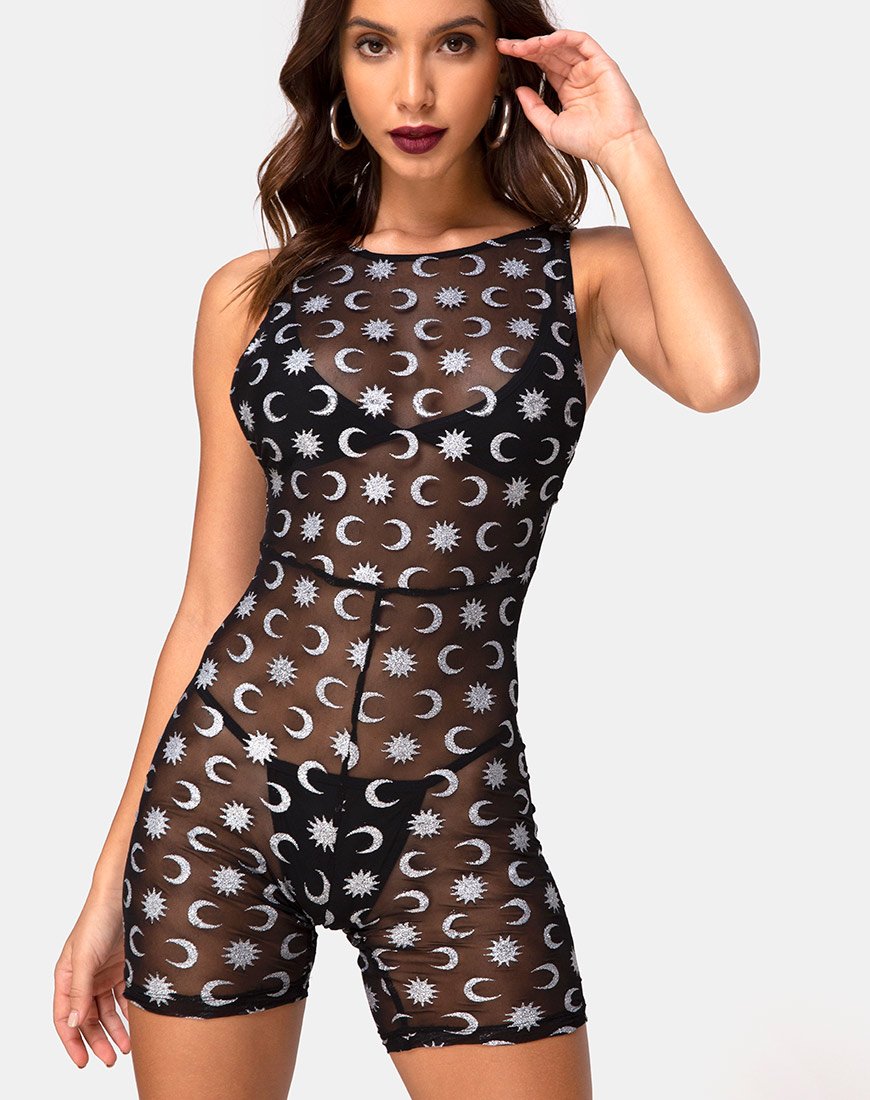 Acro Unitard in Over the Moon Zwart met Glitter