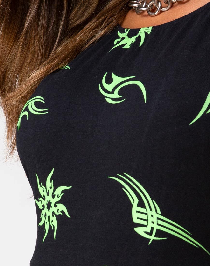 Afbeelding van Acro unitard in zwart met tribal herhaling