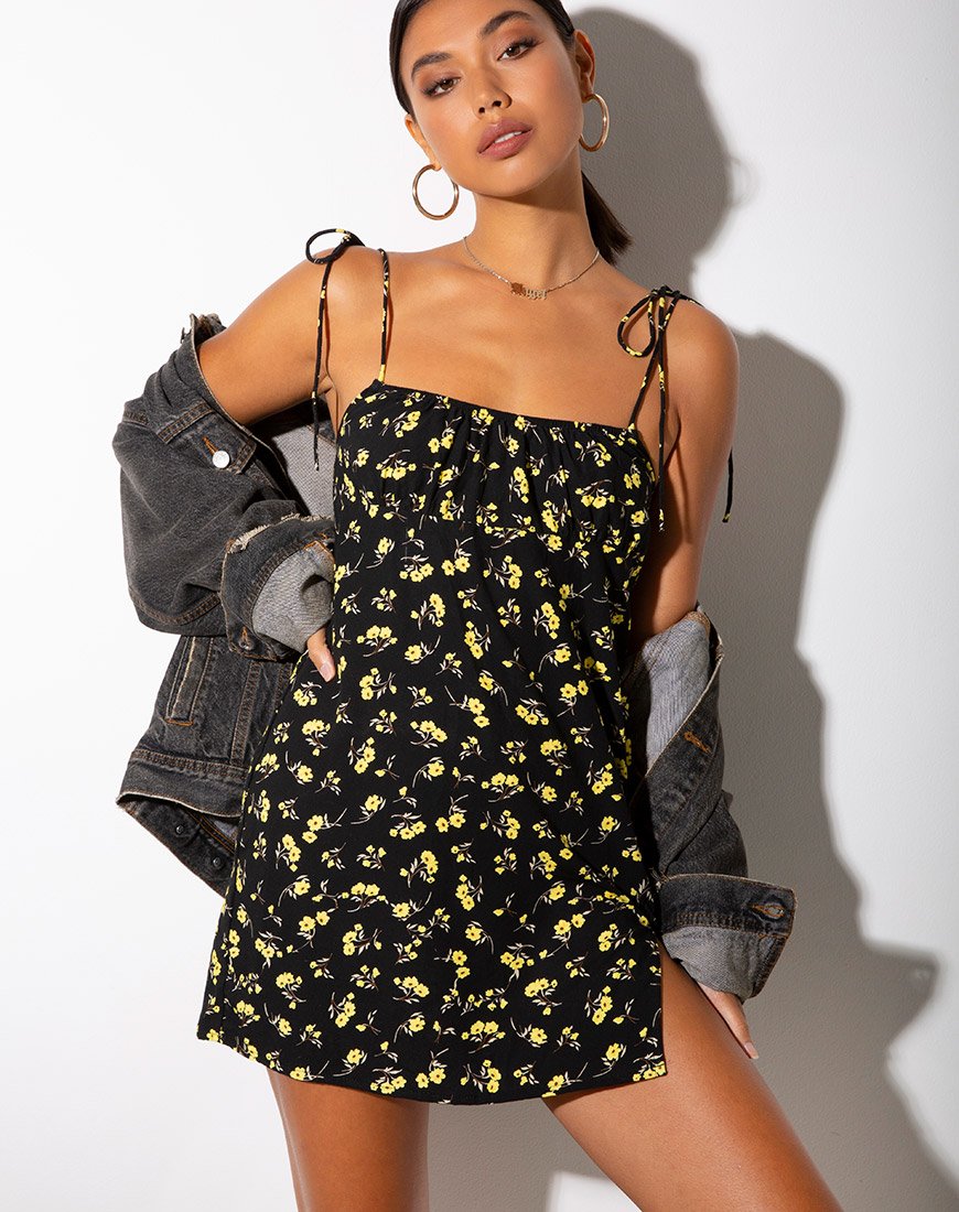 Afbeelding van Adara Slip Dress in Buttercup Zwart en Geel