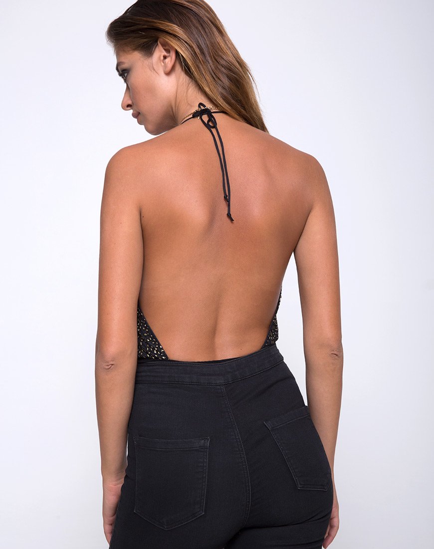 Adela Bodice in glitternet Animal Black