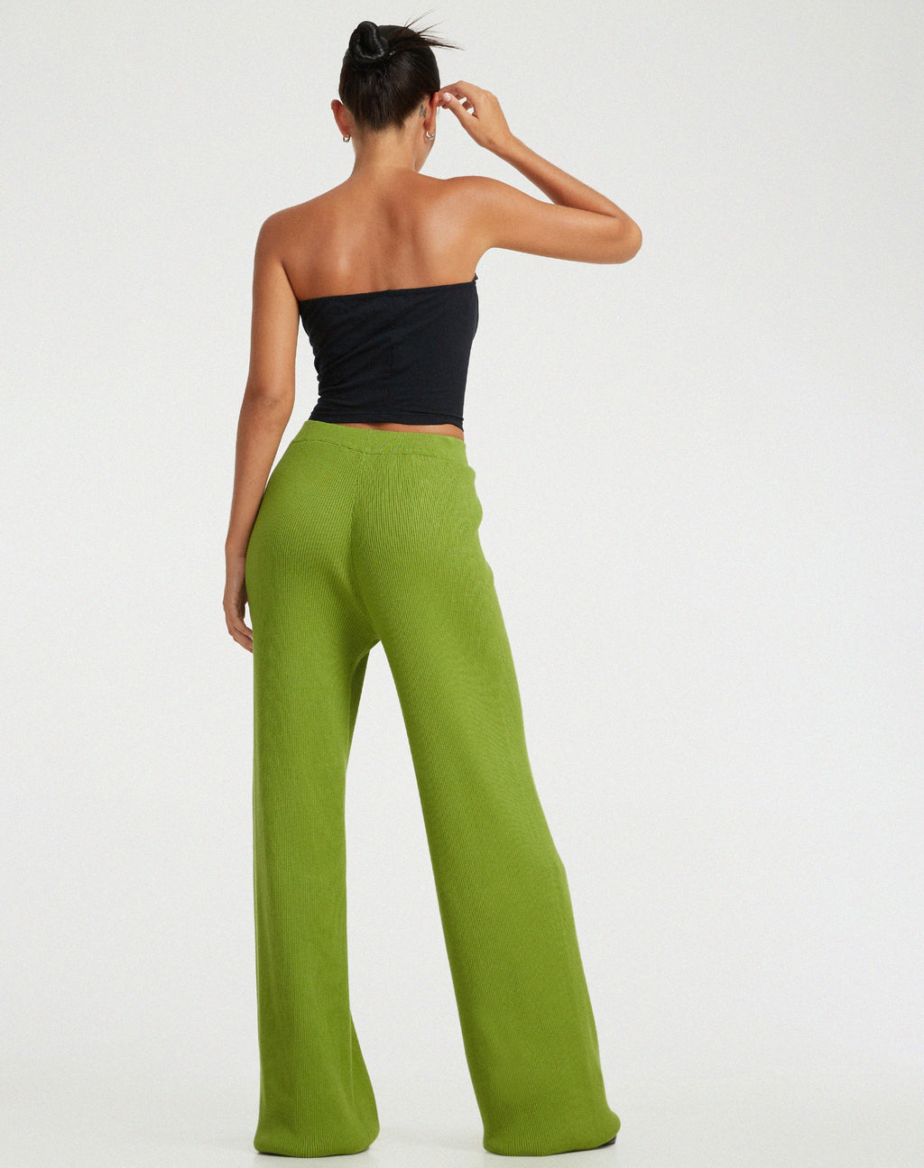 Adolia Gebreide Broek met Uitlopende Pijpen in Golden Lime