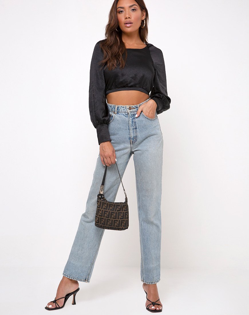 Afbeelding van Adoria Crop Top in Satijn Zwart