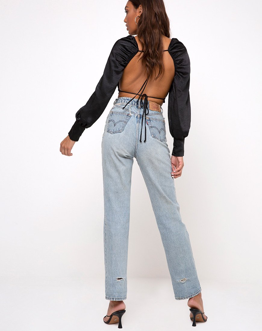 Afbeelding van Adoria Crop Top in Satijn Zwart