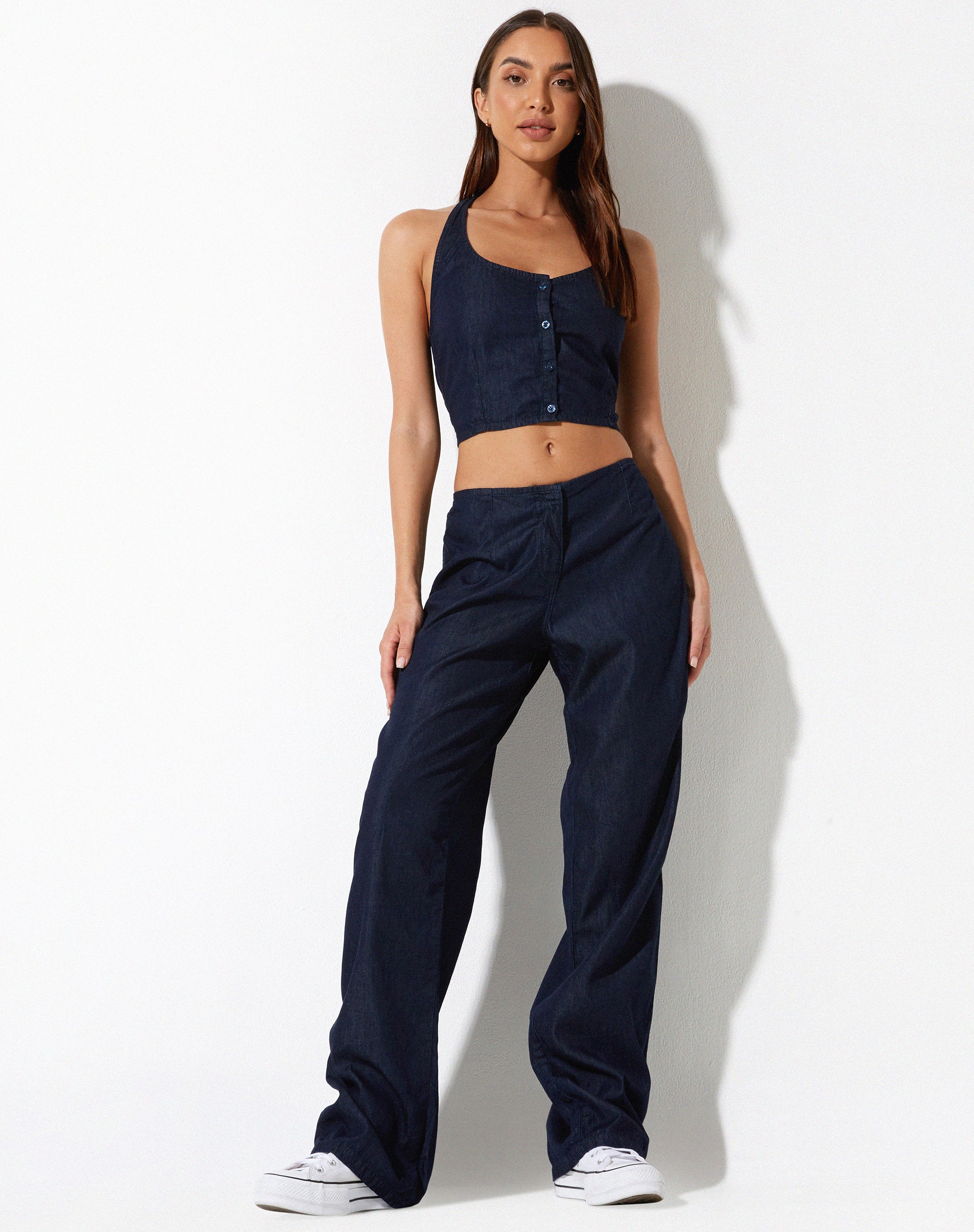 Afbeelding van Aegir Crop Top in Denim Blue Chambray