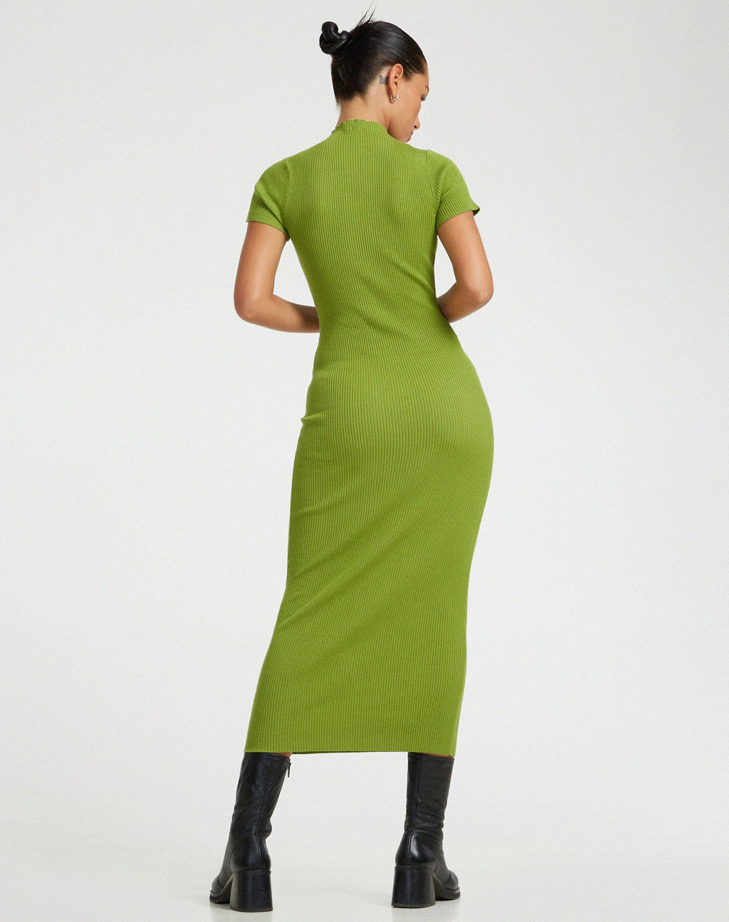 Afiqah gebreide midi-jurk in Golden Lime