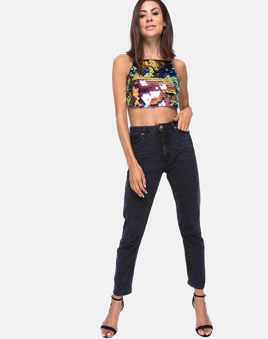 Afbeelding van Ahena Crop Top in Drakenvrucht Pailletten