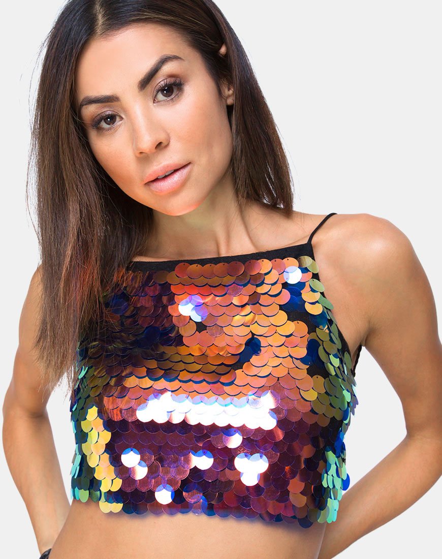 Afbeelding van Ahena Crop Top in Drakenvrucht Pailletten