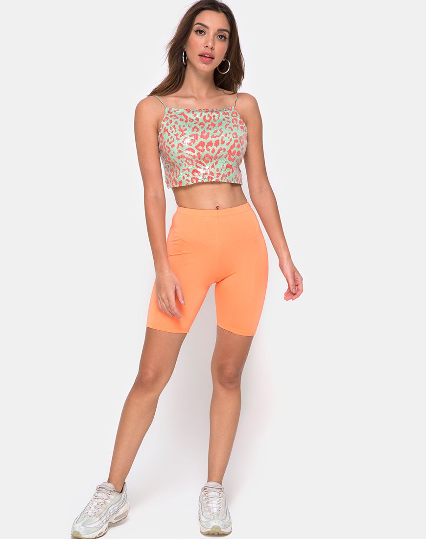 Afbeelding van Ahena Crop Top in Fluo Luipaard met Doorzichtig Pailletten
