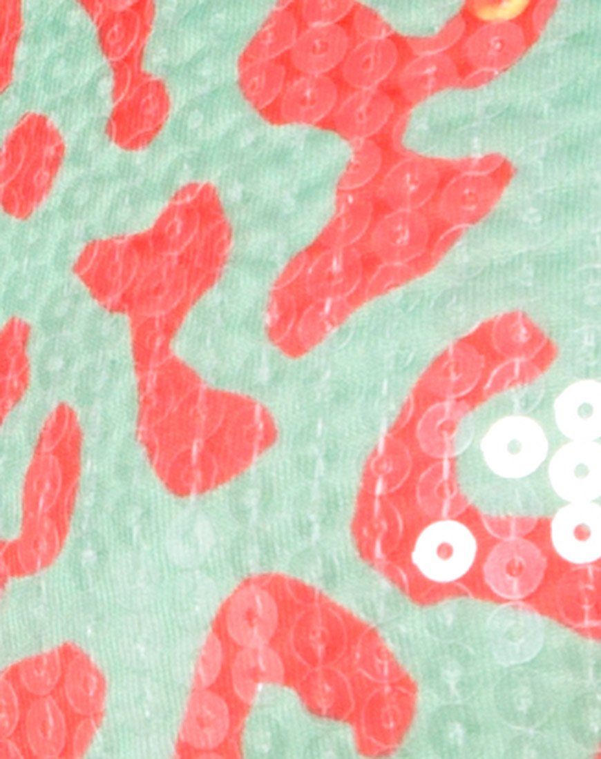 Afbeelding van Ahena Crop Top in Fluo Luipaard met Doorzichtig Pailletten