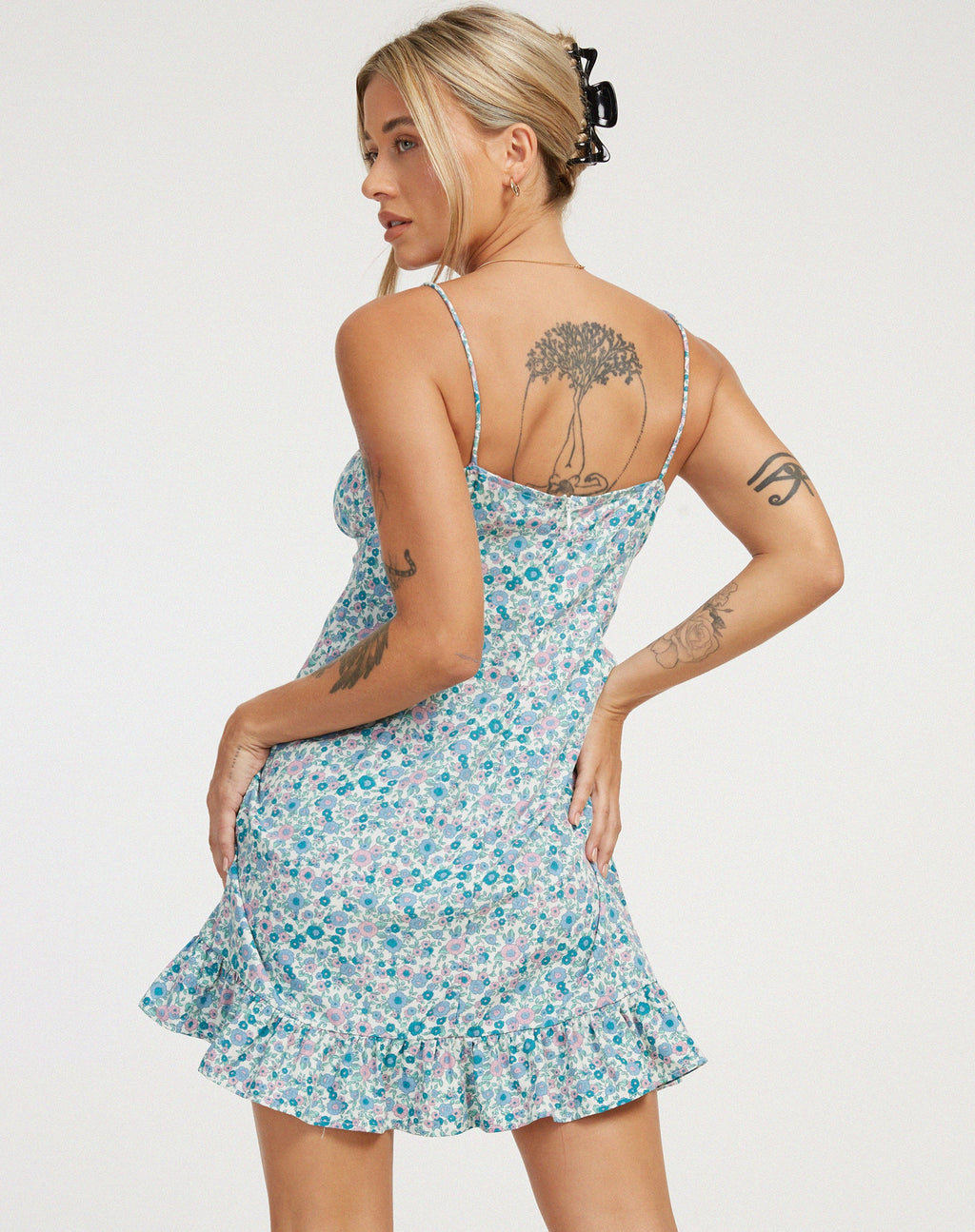 Alaca Mini Jurk in Flower Power Blauw