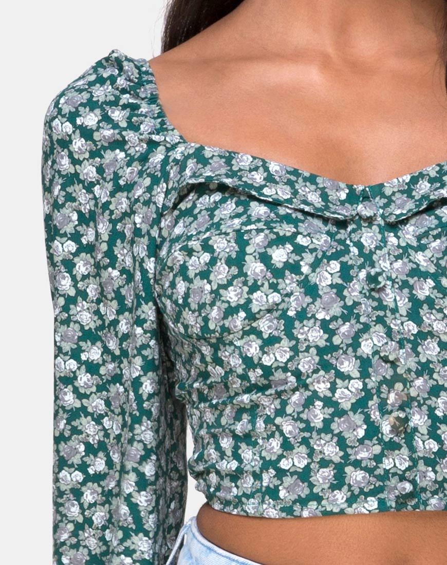 Afbeelding van Alor Crop Top in Bloemetjesgroen