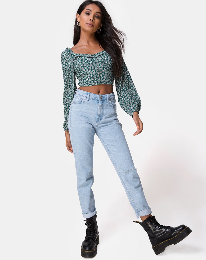 Afbeelding van Alor Crop Top in Bloemetjesgroen