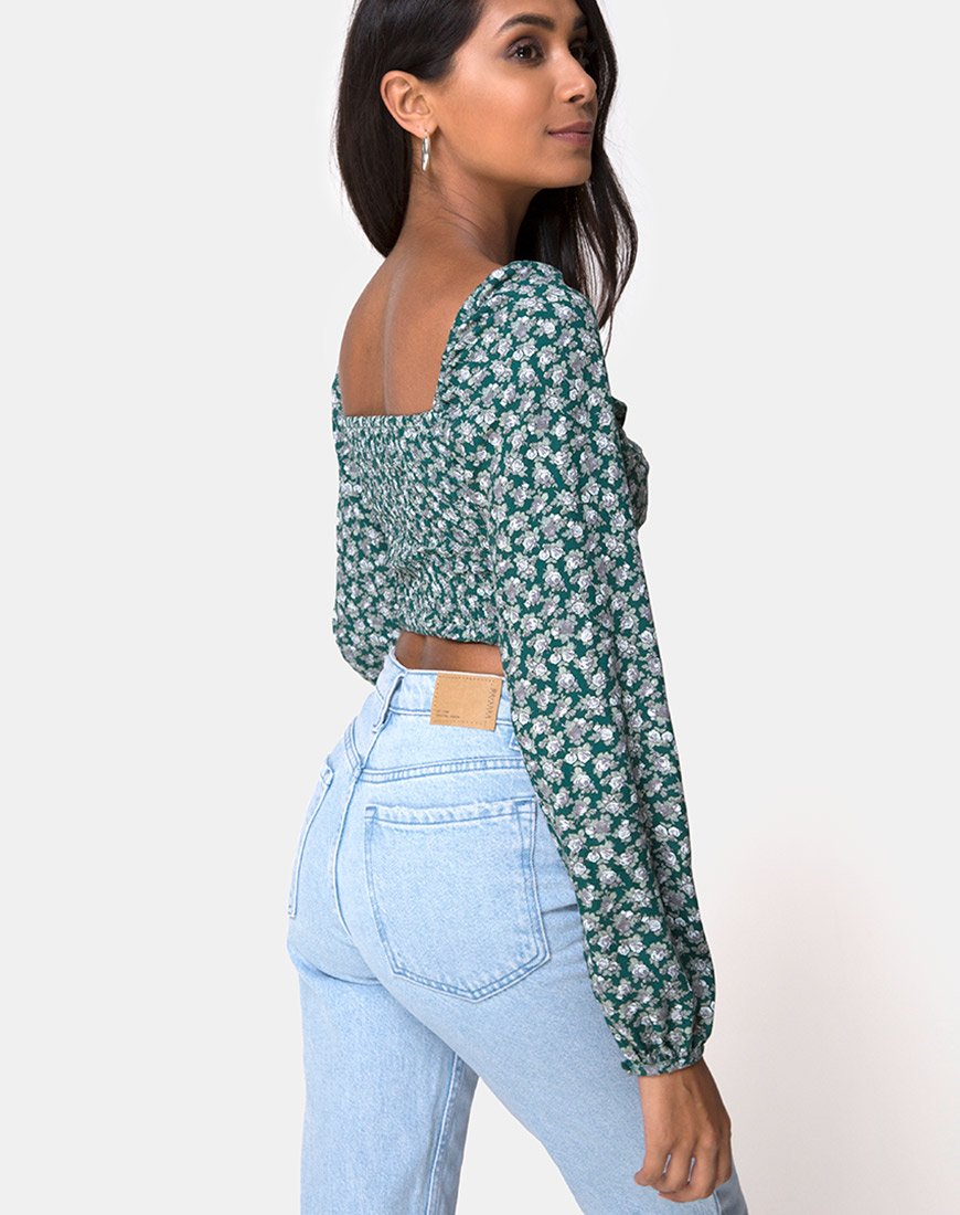 Afbeelding van Alor Crop Top in Bloemetjesgroen