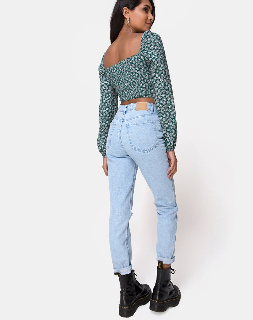 Afbeelding van Alor Crop Top in Bloemetjesgroen