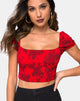 Afbeelding van Alya Crop Top in ton-sur-ton gebloemd rood