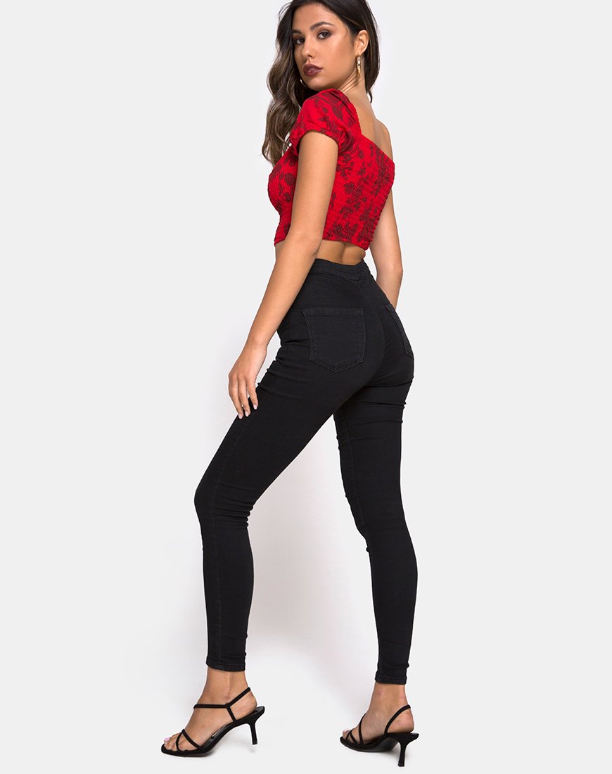 Afbeelding van Alya Crop Top in ton-sur-ton gebloemd rood