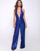Afbeelding van Amber Jumpsuit met wijde pijpen in Mini Pailletten Kobalt
