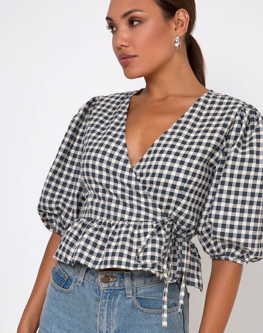 Amiya Top in Gingham Crème
