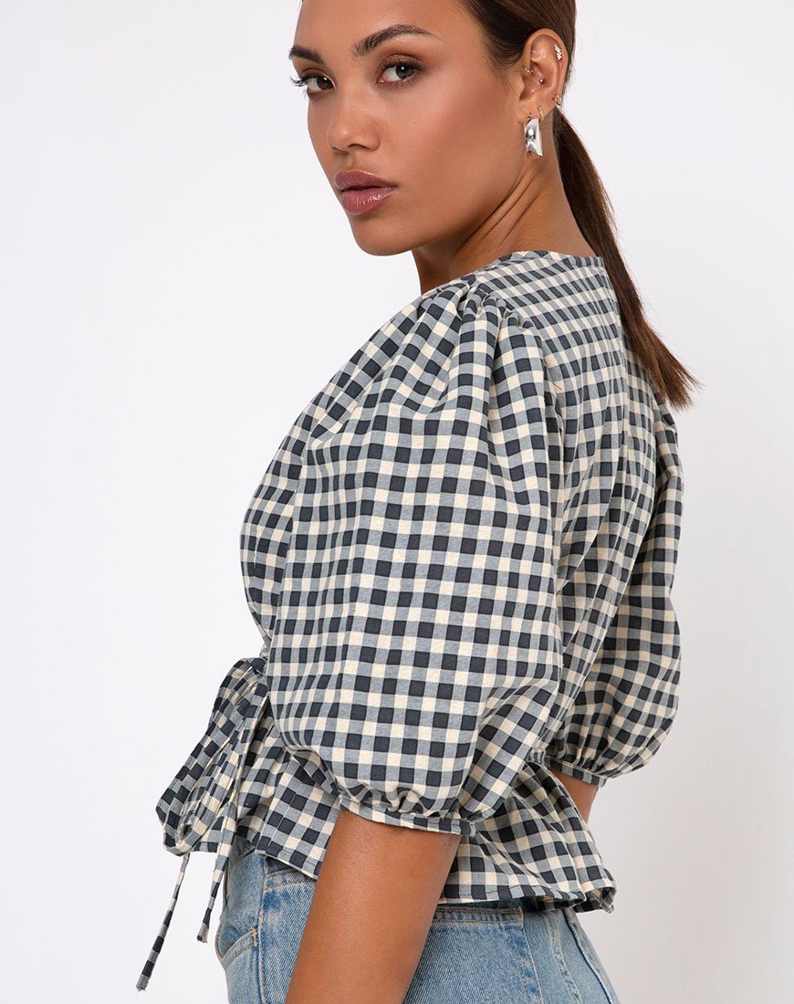 Amiya Top in Gingham Crème