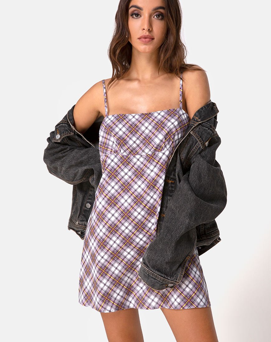 Andin Slip Dress in Grunge Check Paars