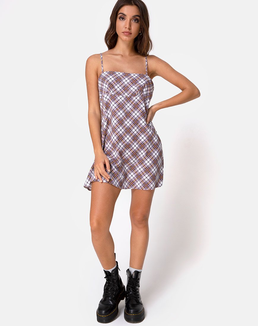 Afbeelding van Andin Slip Dress in Grunge Check Purple
