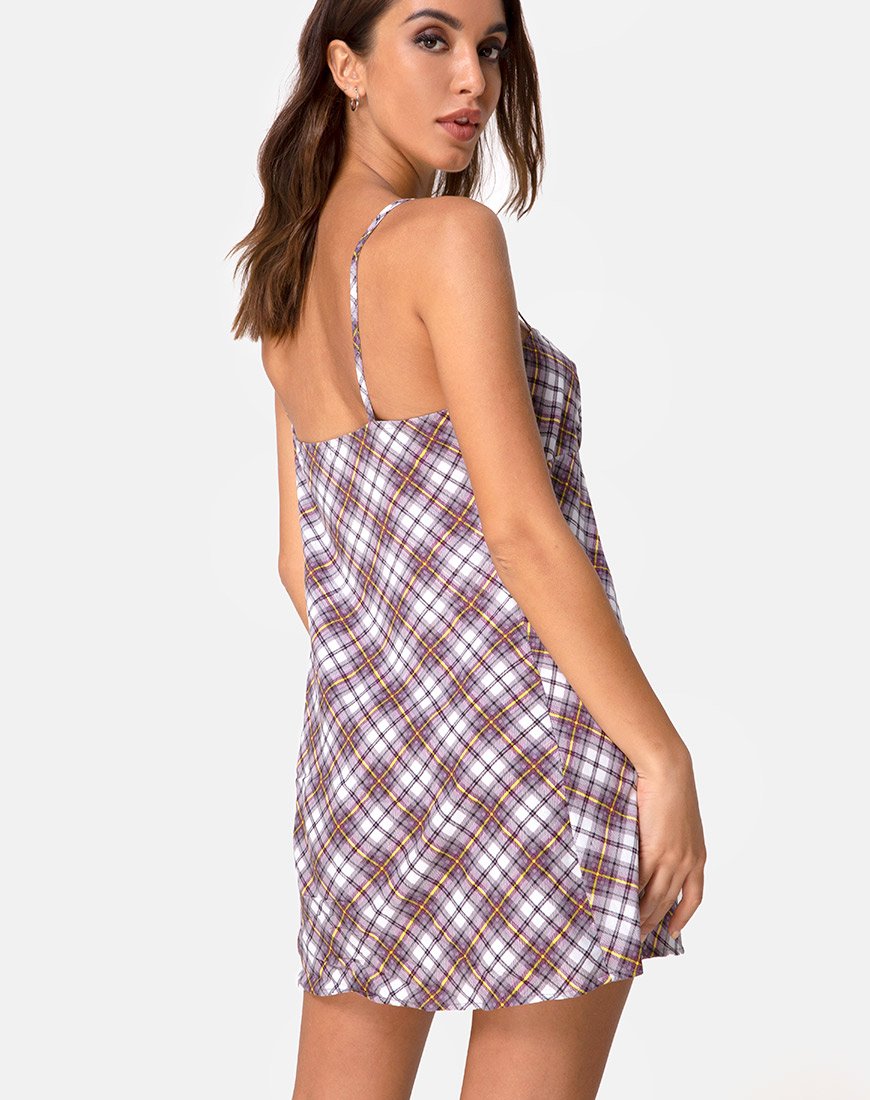 Andin Slip Dress in Grunge Check Paars